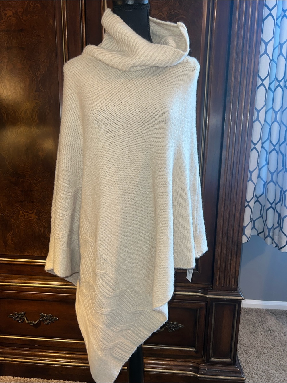 New York & Company Beige Cowl-Neck Poncho Sweater